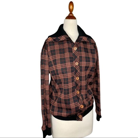 Vintage Sutter Place Red Tartan Plaid Button Front Light Jacket Pullover Medium - Picture 2 of 10
